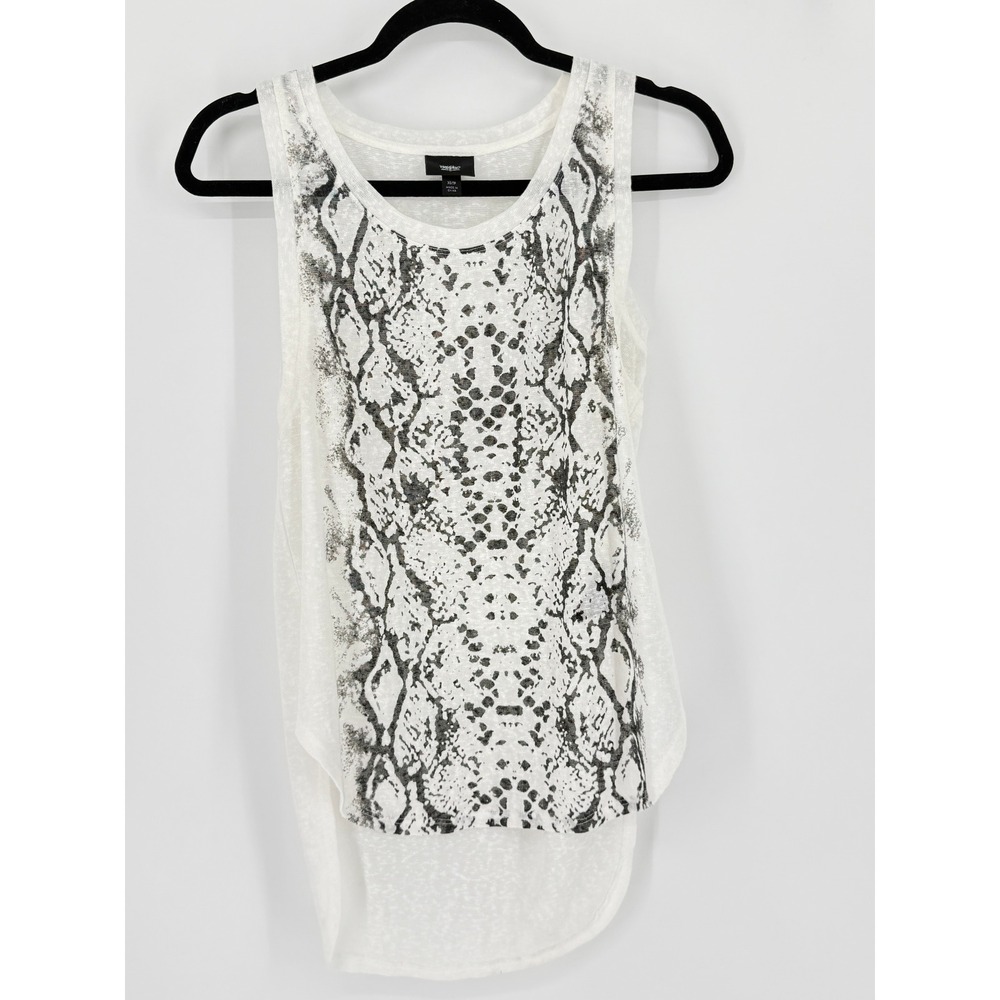 Womens Indie Grunge Snakeskin Print Tank XS White Burnout Sleeveless Tank Top